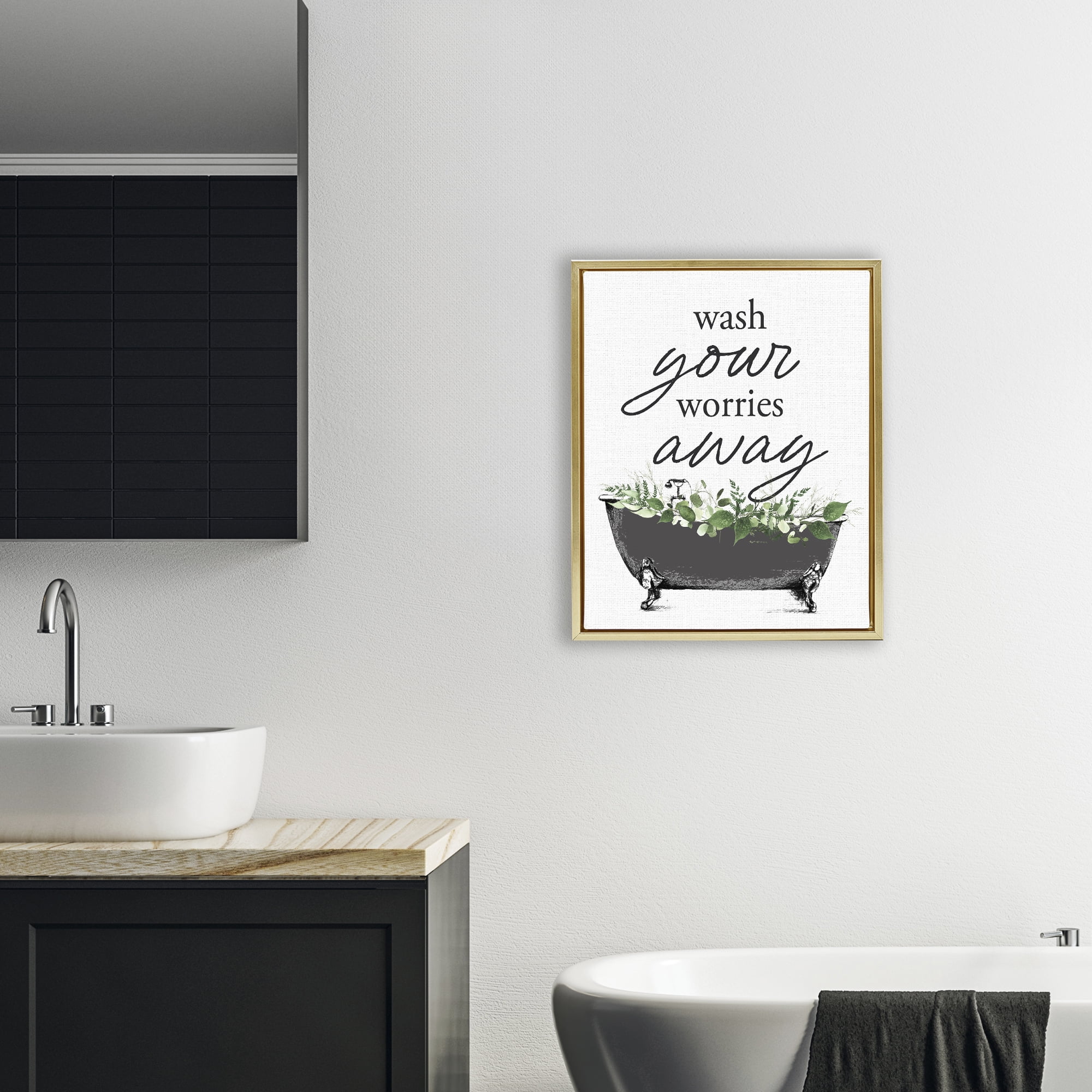 Wash Worries Away Herbs Gold Framed Floater Canvas Wall Art, design by Lettered and Lined