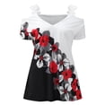 thumbnail image 4 of Gibobby Playeras Mujer Las mangas TV Encaje Casual Impreso Blusa Hombro Tops Cuello Sexy Mujer Fuera de la camisa Camisetas de mujer（Rojo， L), 4 of 5