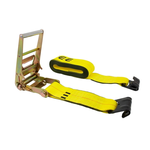 Mytee Products Ratchet Tie-Down Straps with Flat Hooks, 4" x 30' Ratchet Straps Yellow | 16,200 Lbs Breaking Strength | TieDown Ratchet Straps for Flatbed, Truck, Trailers Pickup