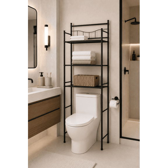 Mainstays Over-The-Toilet 3-Shelf Bathroom Storage Unit, Black Steel