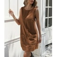 thumbnail image 5 of Women's Corduroy Overall Dress Round Neck A Line Skirtall Jumper Mini Dress Pinafore with Pockets, 5 of 7
