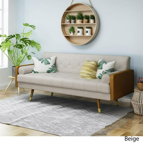 Jalon Mid Century Modern Tufted Fabric Sofa, Beige