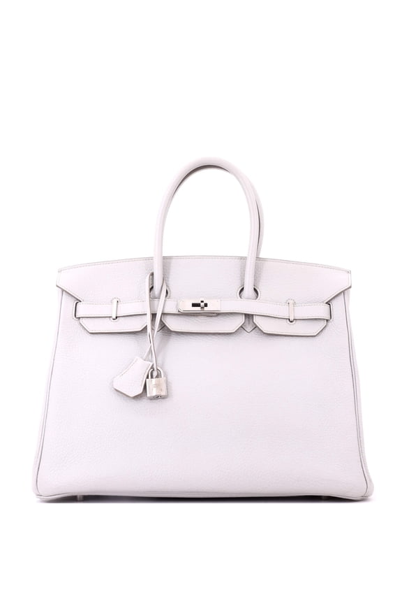 Pre-Owned Birkin Handbag Grey Clemence with Palladium Hardware 35 By Rebag