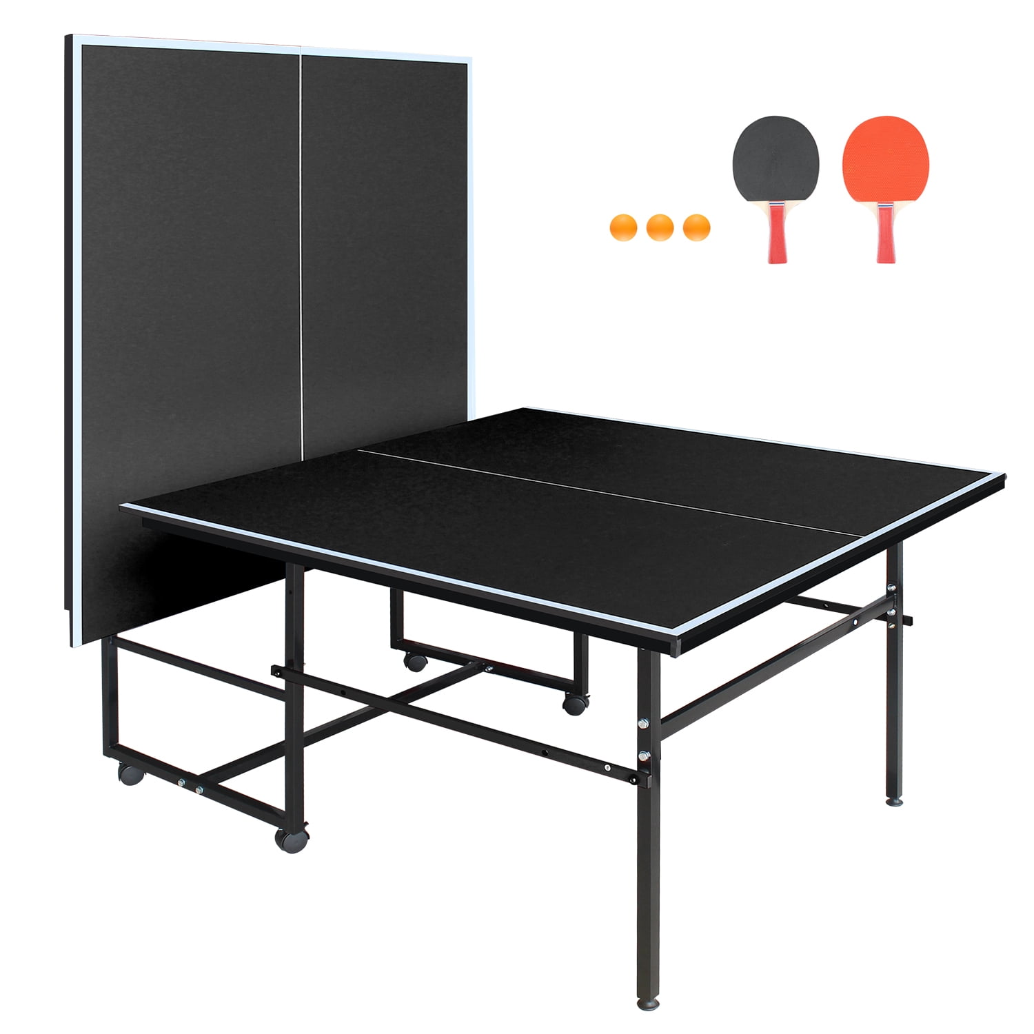 KL KLB Sport 8.5*4. 3ft Ping Pong Table, Foldable Table Tennis Table with Net, Paddles & Balls for Indoor, Black