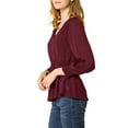 thumbnail image 5 of Allegra K Women's Ruffled Long Puff Sleeves Blouses V Neck Solid Color Semi Sheer Top, 5 of 7