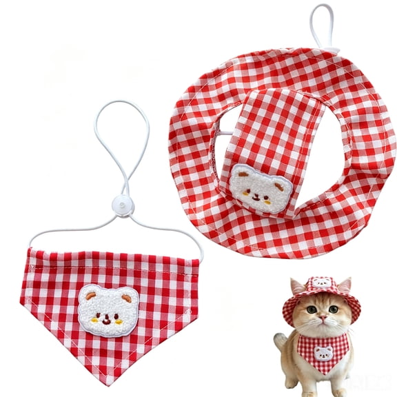 Small Pet Cat Costume Set, Cat Hat & Pet Triangular Scarf, Cat Outfit & Cat Clothes for 4-9 lb Pets, Birthday & Halloween, Red
