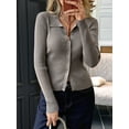 thumbnail image 6 of Women Long Sleeve Button Down Ribbed Knit Cardigan Shirt Casual Slim Fit Collared Sweater Top Camel XL, 6 of 8
