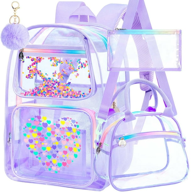 Mochila AGSDON Transparente Morada para Niñas 3 Piezas