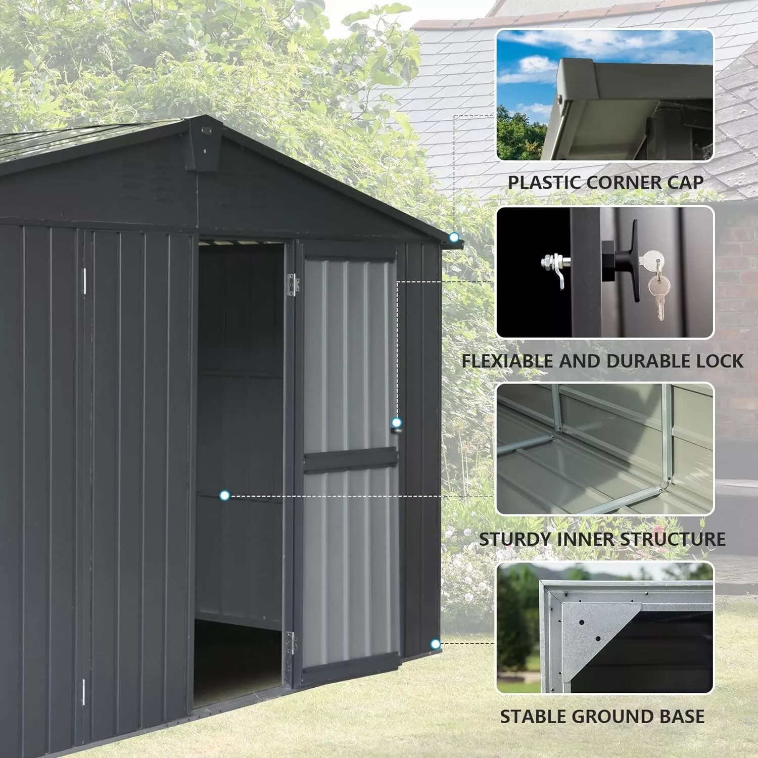 Domi Outdoor 11x 12.5FT Storage Shed with Lockable Door , Metal Garden Shed for Backyard, Patio, Lawn for Bike, Trash Can, Tools, Lawn Mowers, Pool Toys(Gray)