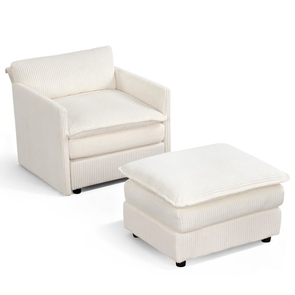 Furnibear Oversized Accent Chair with Ottoman with Soft Corduroy Cushions, 400 lbs Capacity, Beige - for Living Room, Bedroom and Home Office