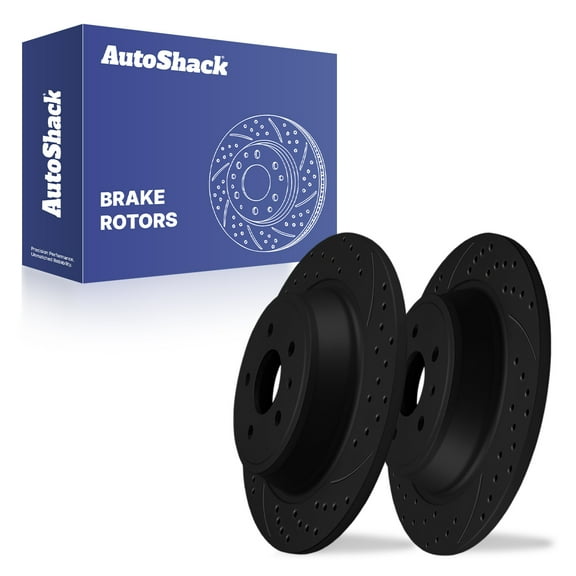 AutoShack 12.44" (316 mm) Rear Solid Drilled & Slotted Brake Rotors E-Coated | Replacement for 2013-2020 Ford Fusion 2017-2019 Ford Escape 2015-2019 Lincoln MKC | Black Finish | 2-PC Set | NightGuard