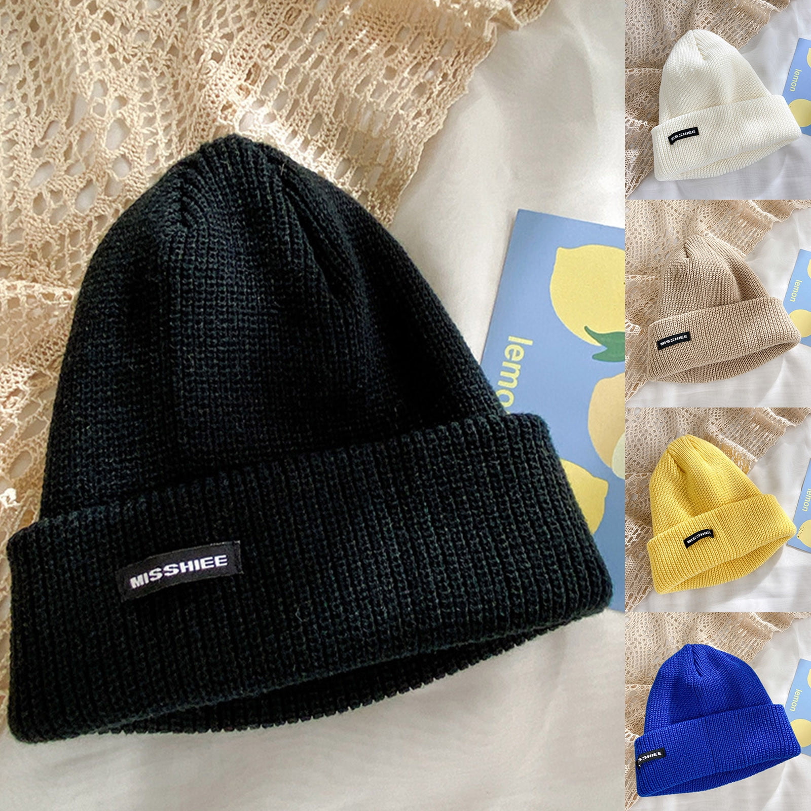 White Slouchy Beanie Hats for WomenCotton Polyester Thermal Knitted Winter Hat for Large Heads Hiking Running Cap Wrap for Cold WeatherM