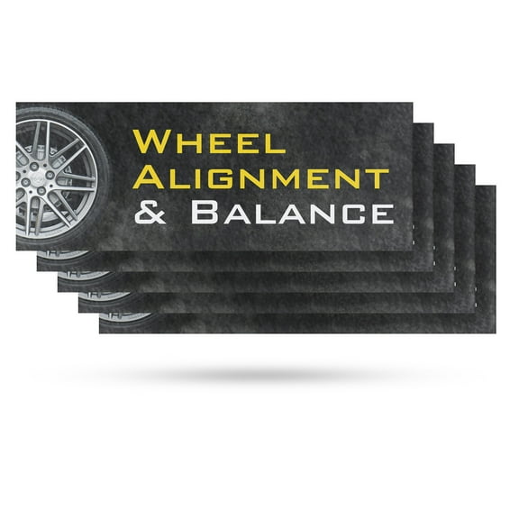 Wheel Alignment & Balancing Vinyl Decal 5 Pack of 24 Inch x 9 Inch Weatherproof Heavy-Duty Adhesive Backing | Professional Auto Services, Affordable Maintenance | Made in USA