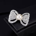 thumbnail image 5 of Yesbay Lady Bowknot Shiny Rhinestone Imitation Pearl Scarf Dress Brooch Pin-Silver, 5 of 6
