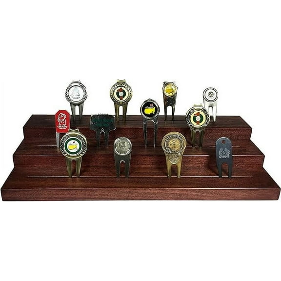 Golf Divot Tool Step Display | Cherry Finish | Solid Hardwood | Measures 14"W x 6"D x 2.25"H