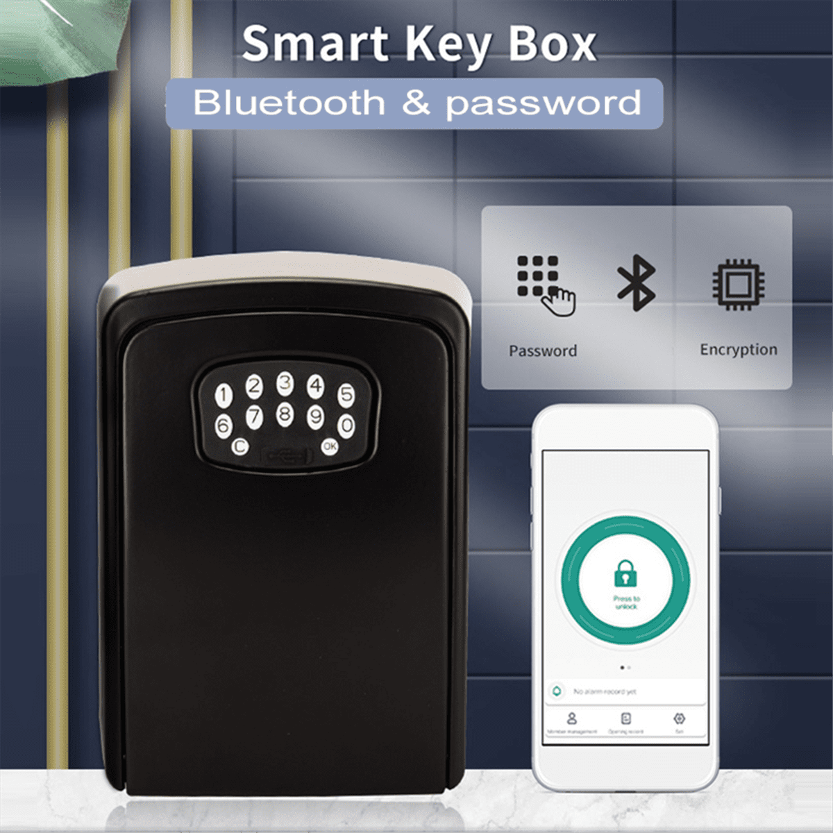 TUYA Smart Key Box Bluetooth Storage Lock Box Smart Life App Wall Mount Security Anti-Theft Lockbox-Fingerprint