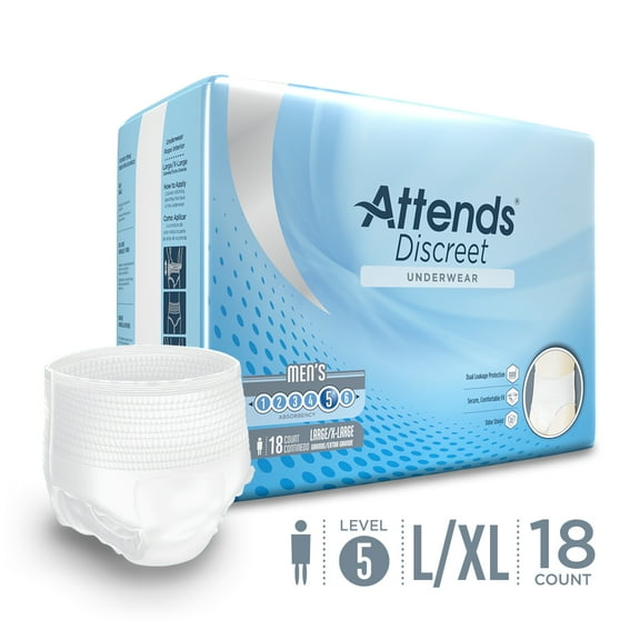 Attends Discreet Men's Protective Underwear, L/XL, for Adult Incontinence Care with Dual Leakage Protection (18 count)