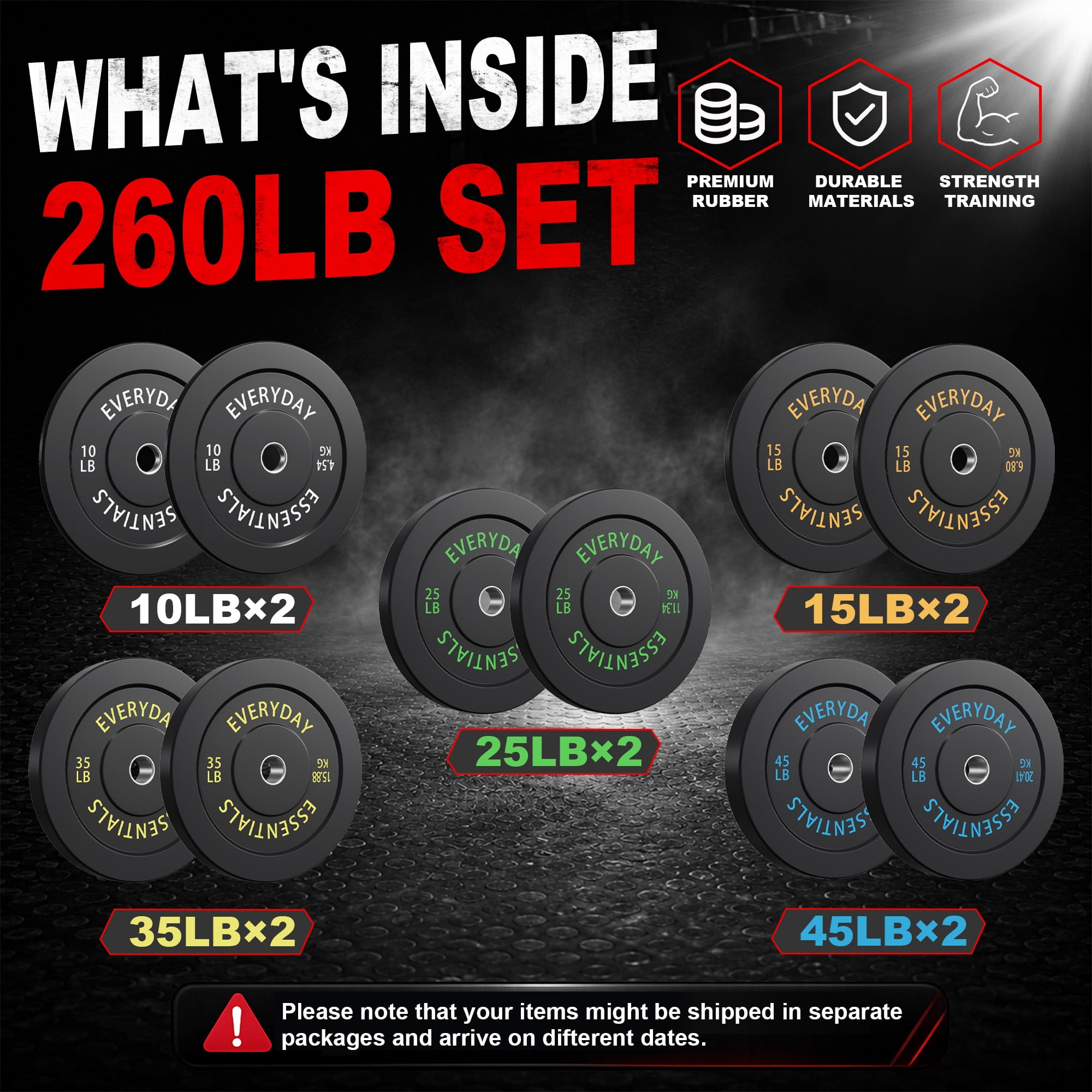 INTRTLOCKINGING TILES 260 LB Bumper Plates, 2-Inch Olympic Black Rubber Weight Set for Home Workouts, Weightlifting and Strength Training