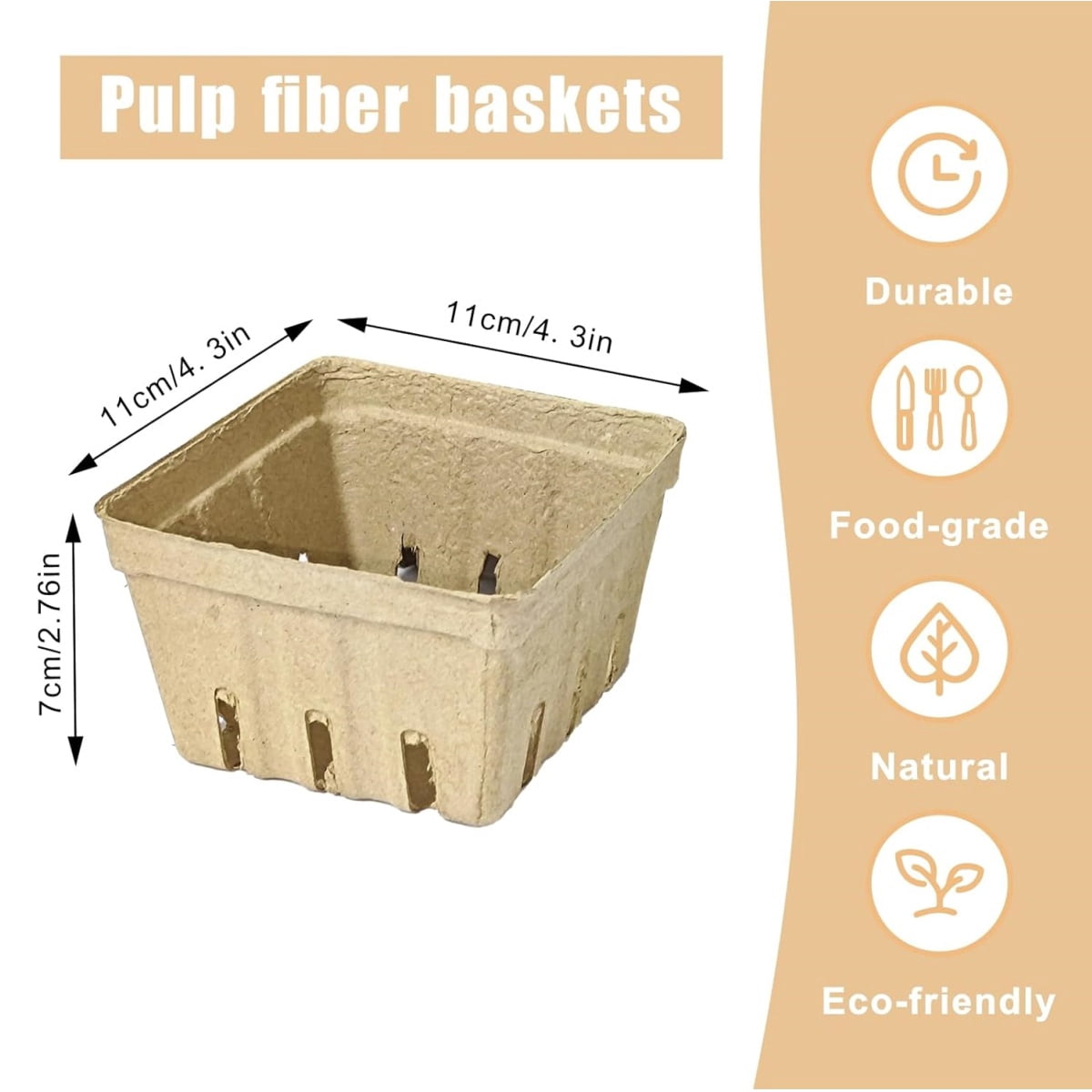 Molded Pulp Fiber Produce Basket,QZS Durable Molded Farmers Market Basket for Raspberry,Strawberry Blueberry Raspberry and Vegetable(40 Pack)