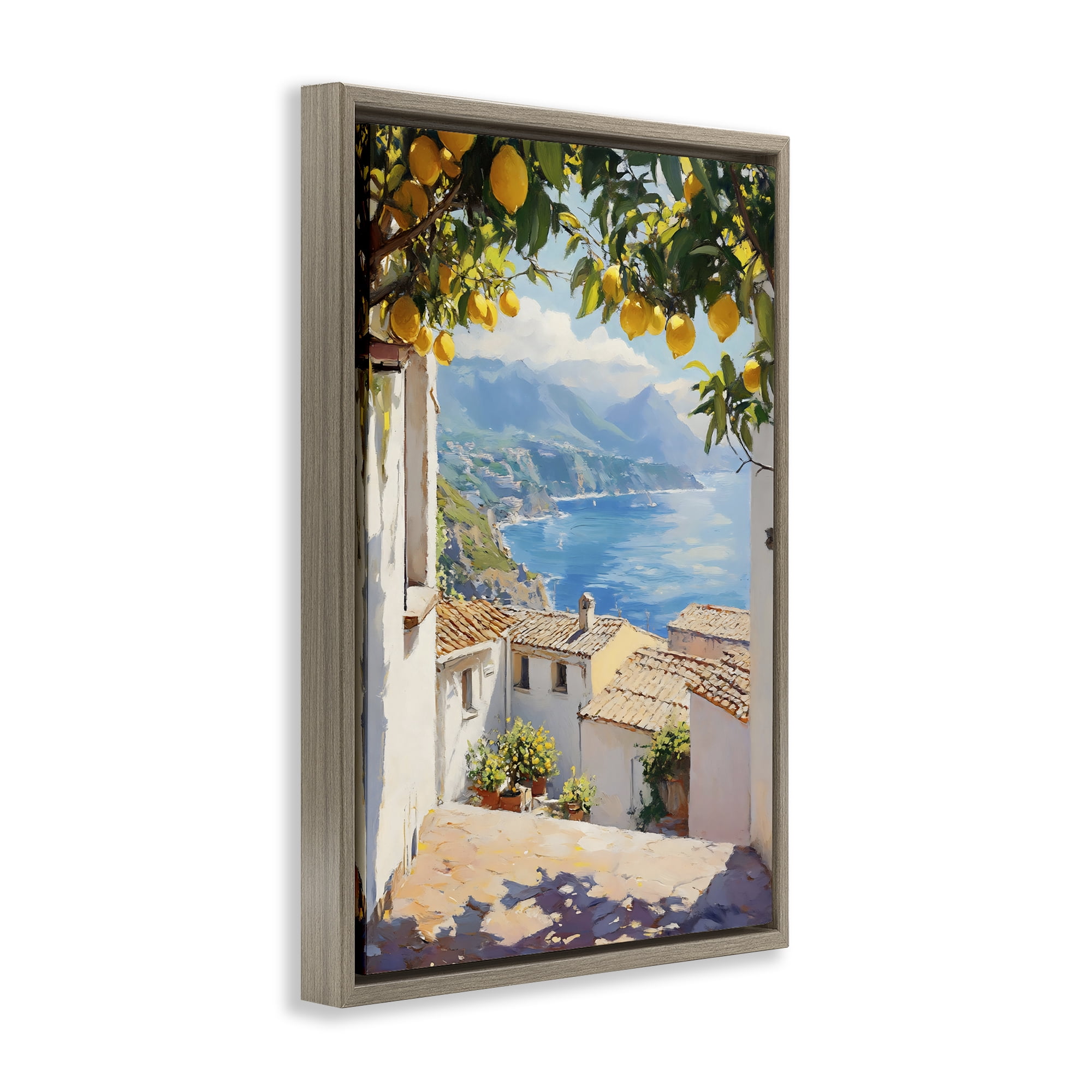 Stupell Industries Amalfi Coast Lemon Overhang Brown Framed Floater Canvas Wall Art, design by LSR Design Studio