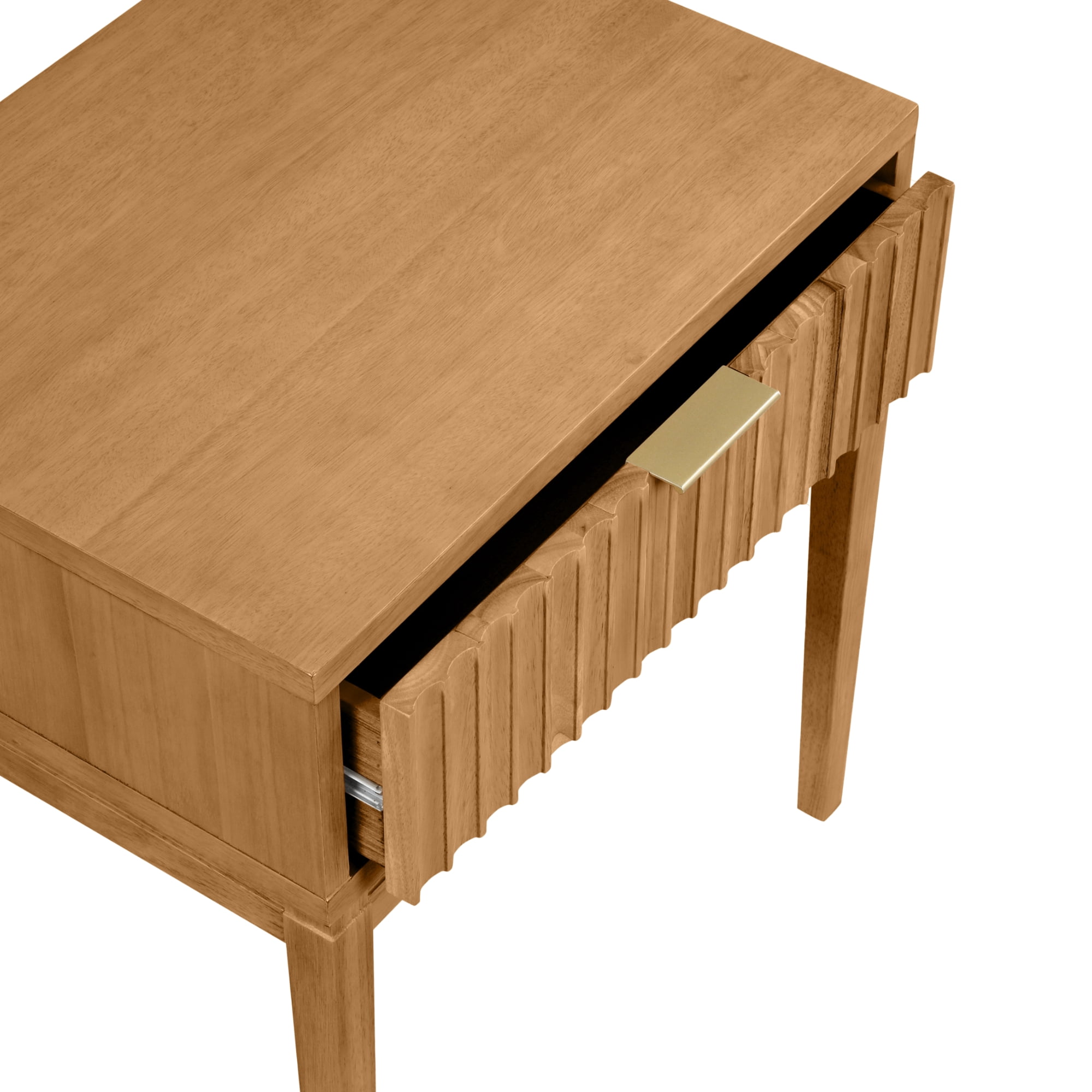 Nathan James Jasper Mid-Century Modern Nighstand, Side Table with Storage and Fluted Drawer Doors with Brass Handles
