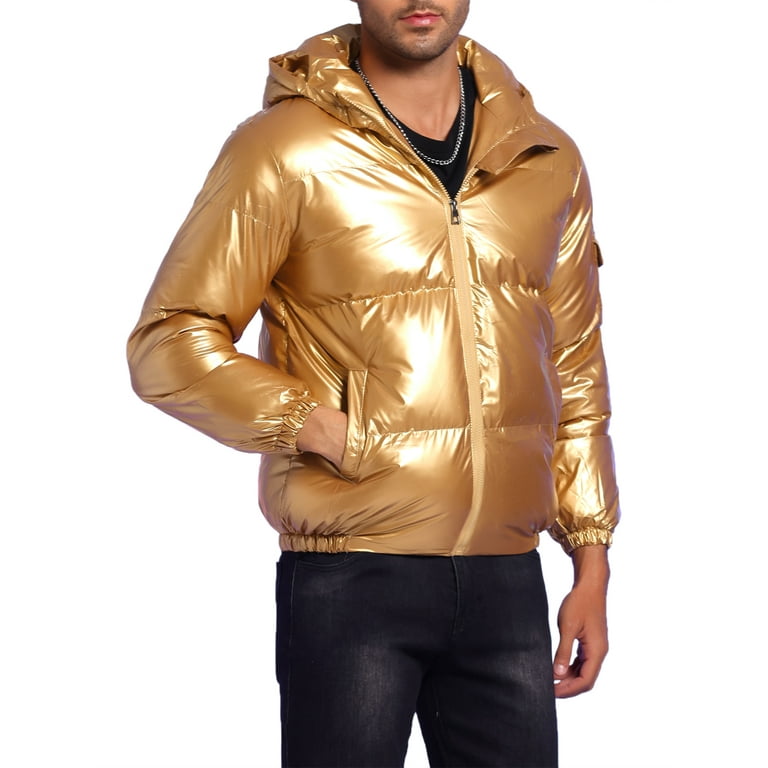 Lars Amadeus Men s Hoodie Metallic Puffer Full Zip Heavyweight Shiny Jackets Walmart