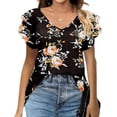 thumbnail image 1 of Blusa de manga con volantes Zhivalor Cuello en V Doble capa holgada Flor negra XXL, 1 of 5