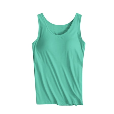 MIUOWANP Tank Tops with Built in Bra for Women Solid Color Loose Padded Camisole Without Rims And Cup Integr Green L