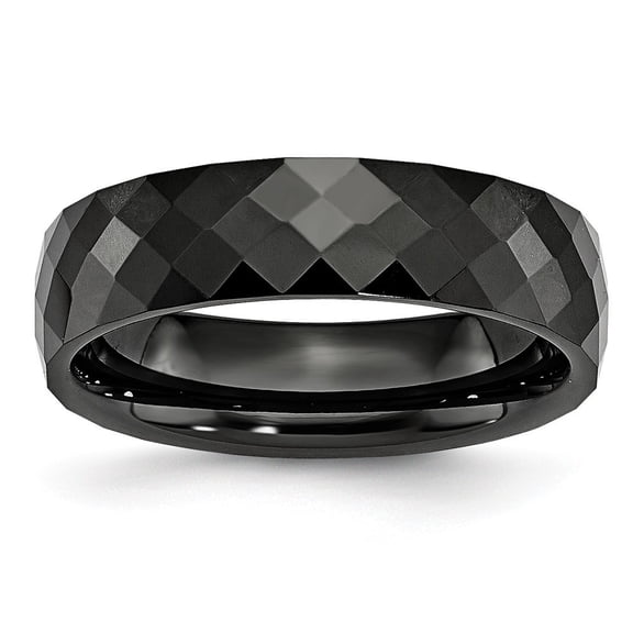Ceramic Black 6mm Faceted Polished Band Ring - Size 6