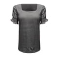 thumbnail image 5 of JIRNDf Chemises pour Femmes Hauts Tendance d'Été Mode à Volants Manches Courtes Encolure Carrée Blouse Rayée pour Femmes Tunique Décontractée Hauts Noir TTG, 5 of 5