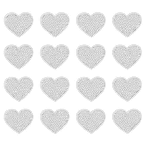 Parches de planchar en forma de corazón Uxcell, parches bordados, apliques, adornos para ropa, blancos, 16 piezas