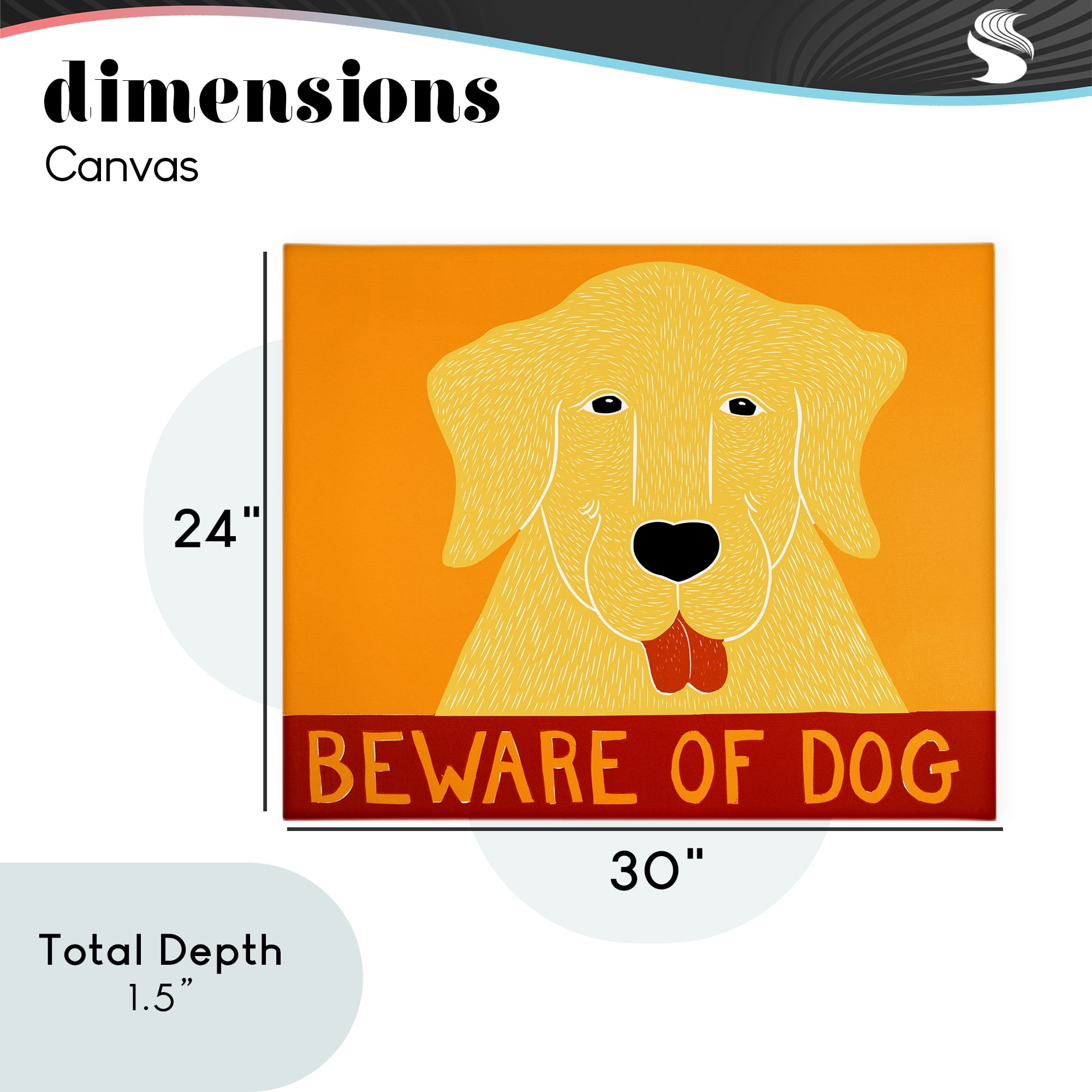 Beware Of Dog Yellow & Red Canvas Wall Art, design by Stephen Huneck