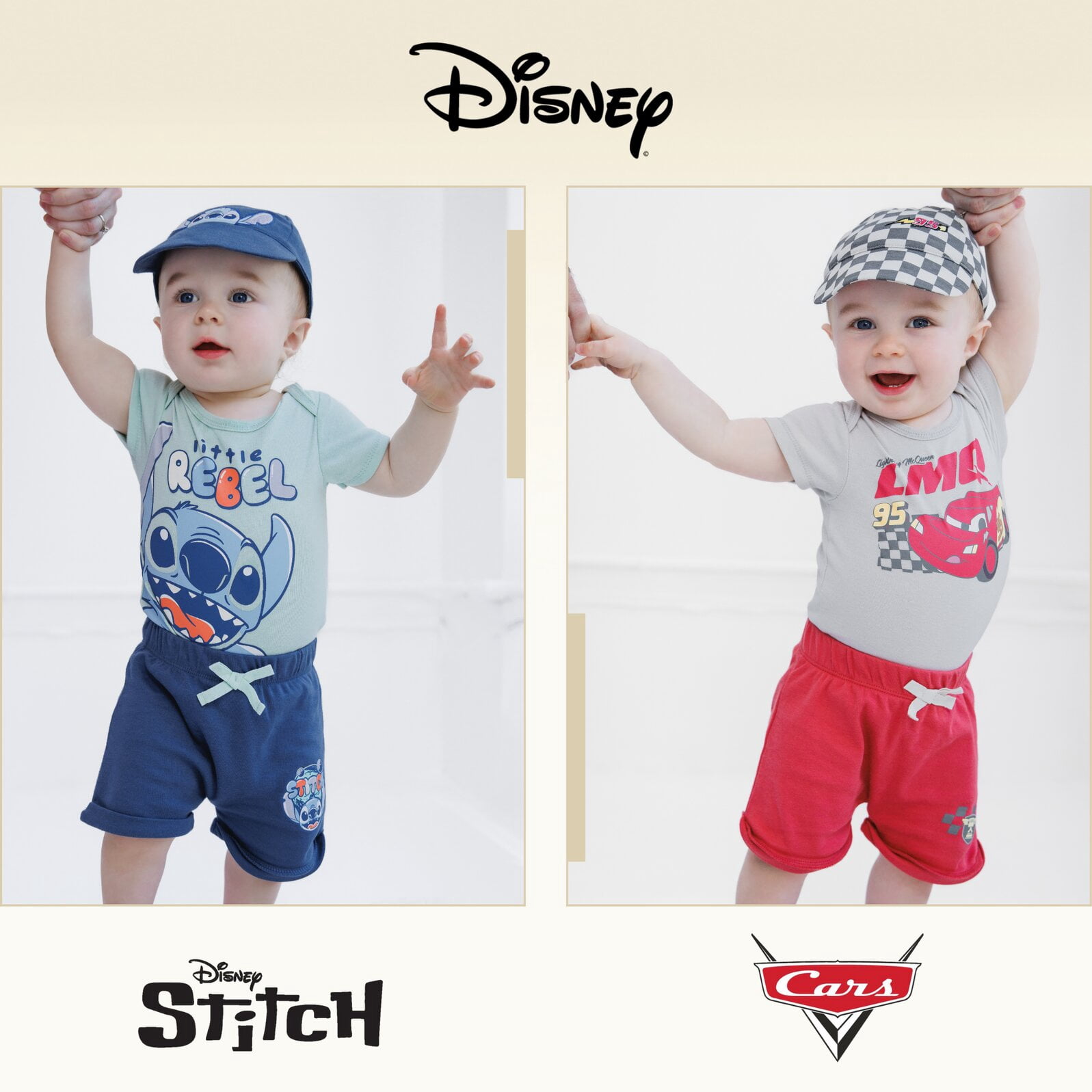 Disney Cars Lightning McQueen Bodysuit, Shorts and Baseball Cap 3 Piece Outfit Set Newborn to Infant