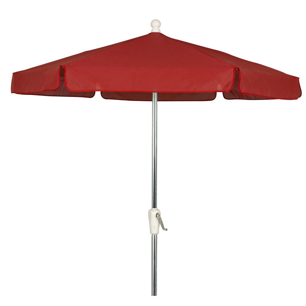 7.5' Hex Home Garden Umbrella 6 Rib Crank Bright Aluminum with Red