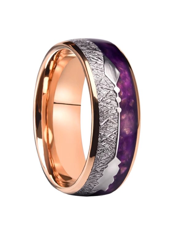 Rose Gold Tungsten Carbide Ring with Purple Lapis Meteorite Inlay Unisex Wedding Band