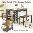 thumbnail image 4 of 3-Piece Rectangular Dining Table Set for 4 with Wine Rack, Storage Shelf and 2 Benches, Kitchen Table Set for Small Spaces, 4 of 7