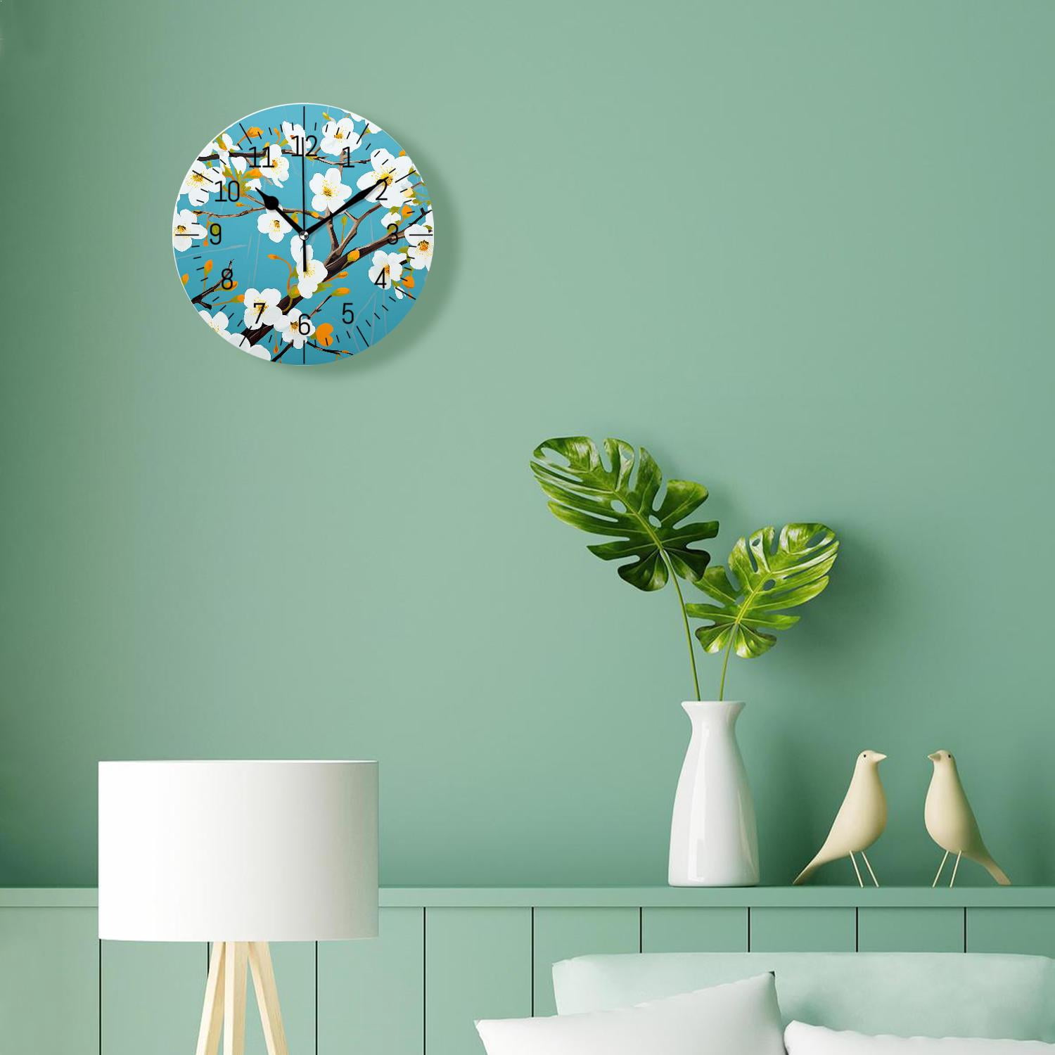 10 Inch Wall Clock Battery Operated Silent Clock Decorative for Office, Kitchen, Outdoor, Living Room，Beige Flowers Picture