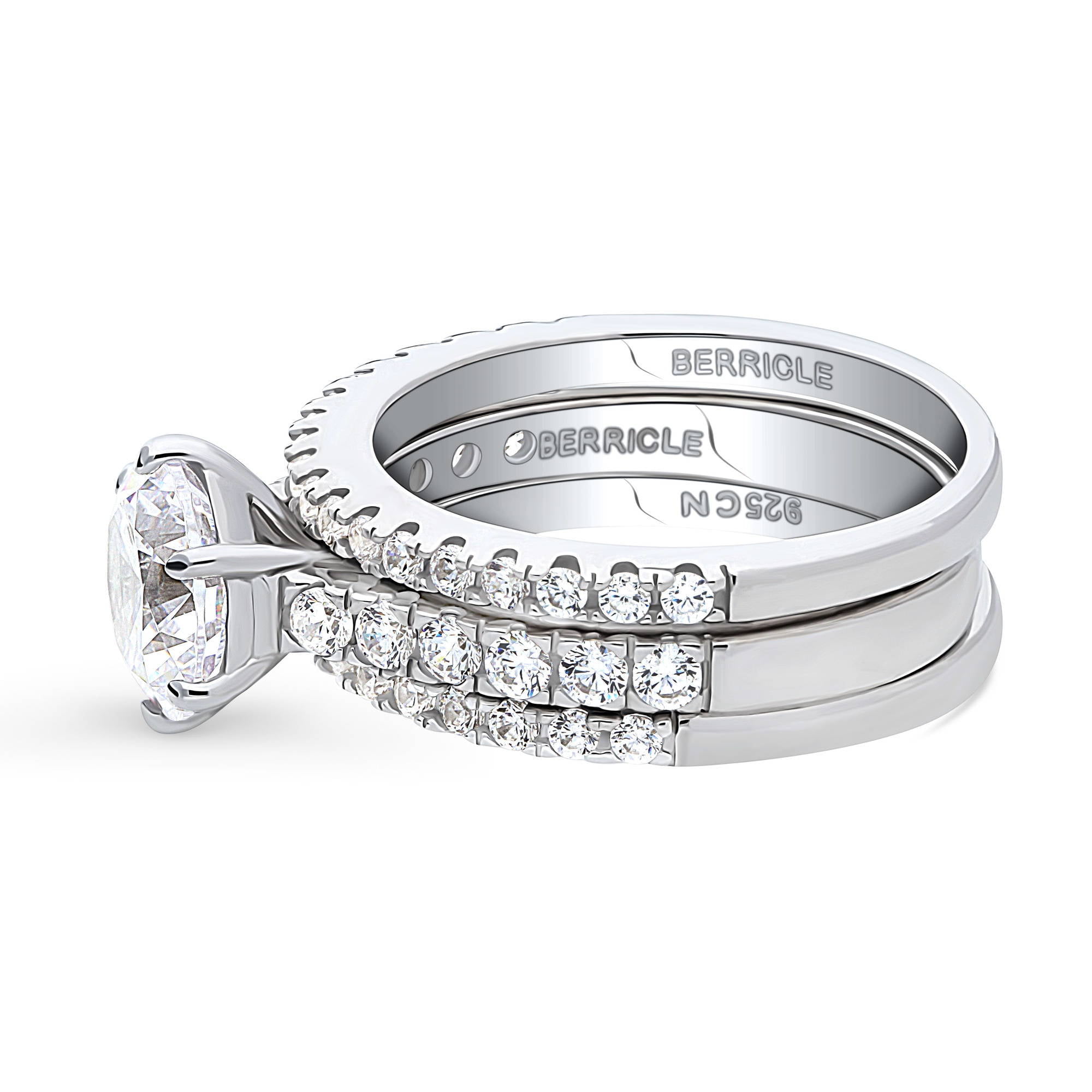 BERRICLE Sterling Silver Solitaire Engagement Rings Statement Stackable Band for Women, 2 Carat Round Cut Cubic Zirconia CZ Ring Set Size 4
