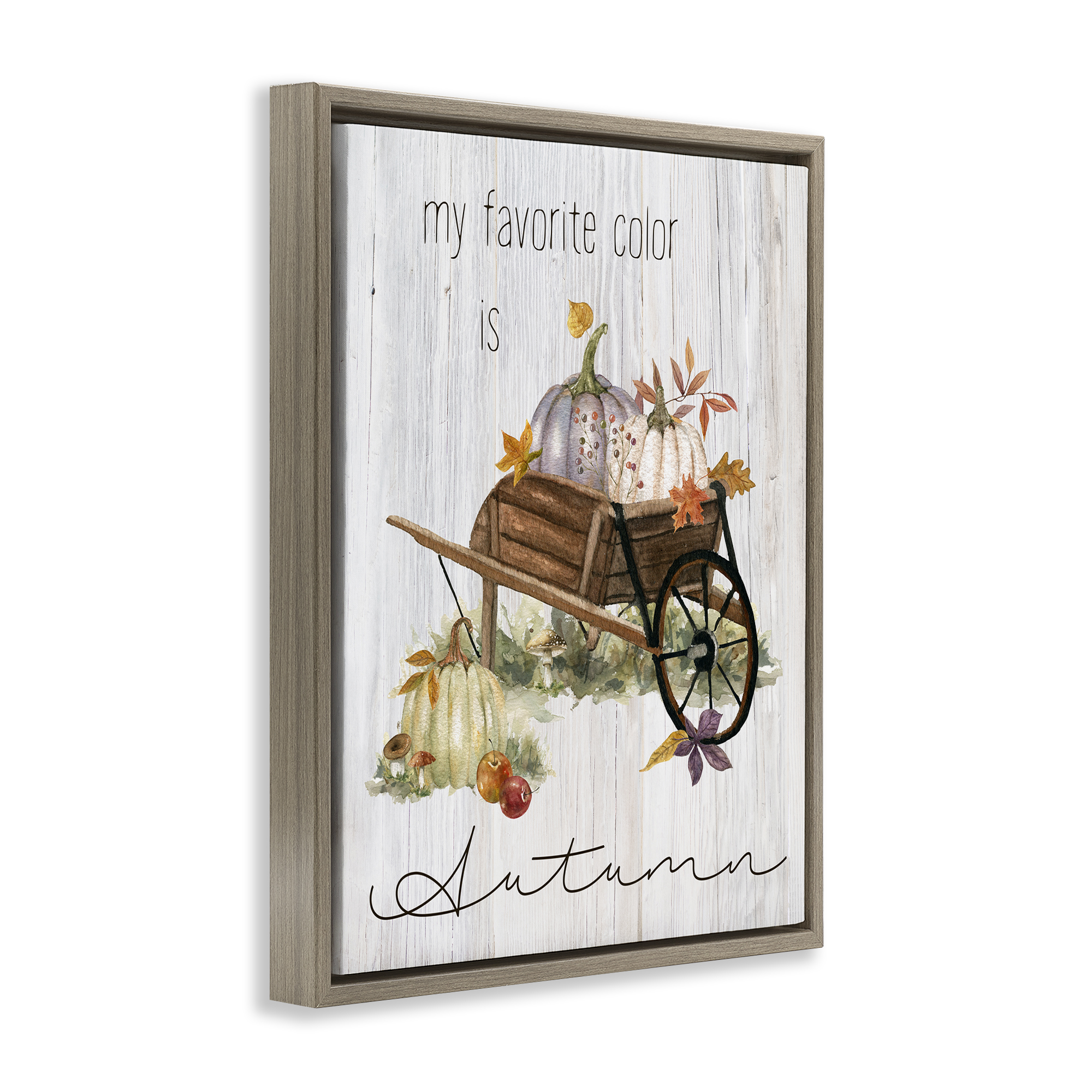 Stupell Industries Autumn Favorites Wagon Holiday Painting Brown Floater Framed Canvas Art Prints Wall Art, 25 x 31