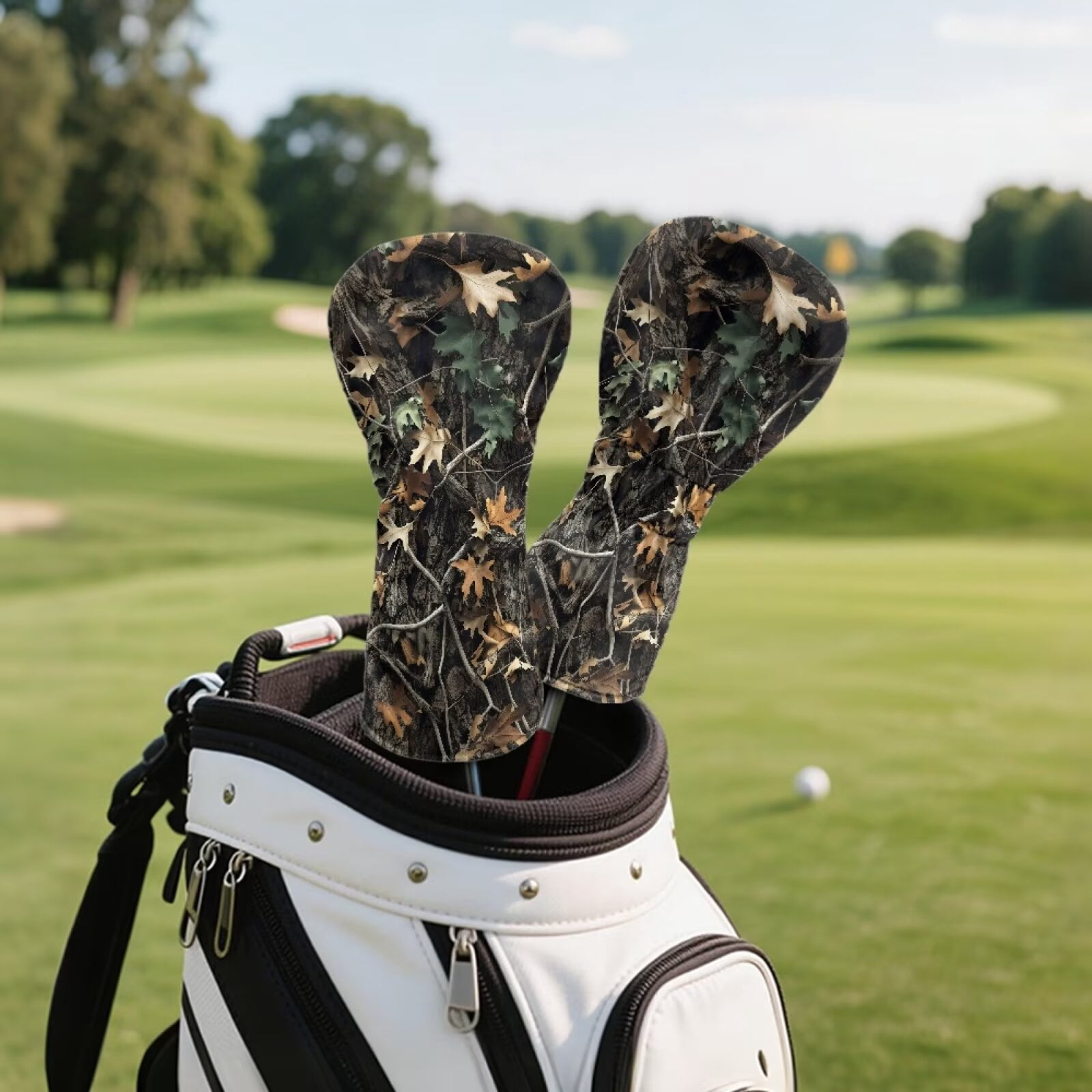 Uorisanigo Golf Club Head Covers for Driver, Fairway Hybrid Woods - 3PCS Camo Hunting Forest Golf Wood Head Covers Set(D/F/H) - Premium PU Leather, Elastic Band, Waterproof & Durable