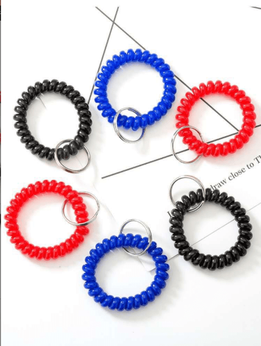 6 New Fashion High Quality Soft Spring Spiral Wrist Coil Flexible Plastic Wristband Keychain Key Ring Holder Tag for Gym Pool Sauna and Outdoor Sport Color 9 