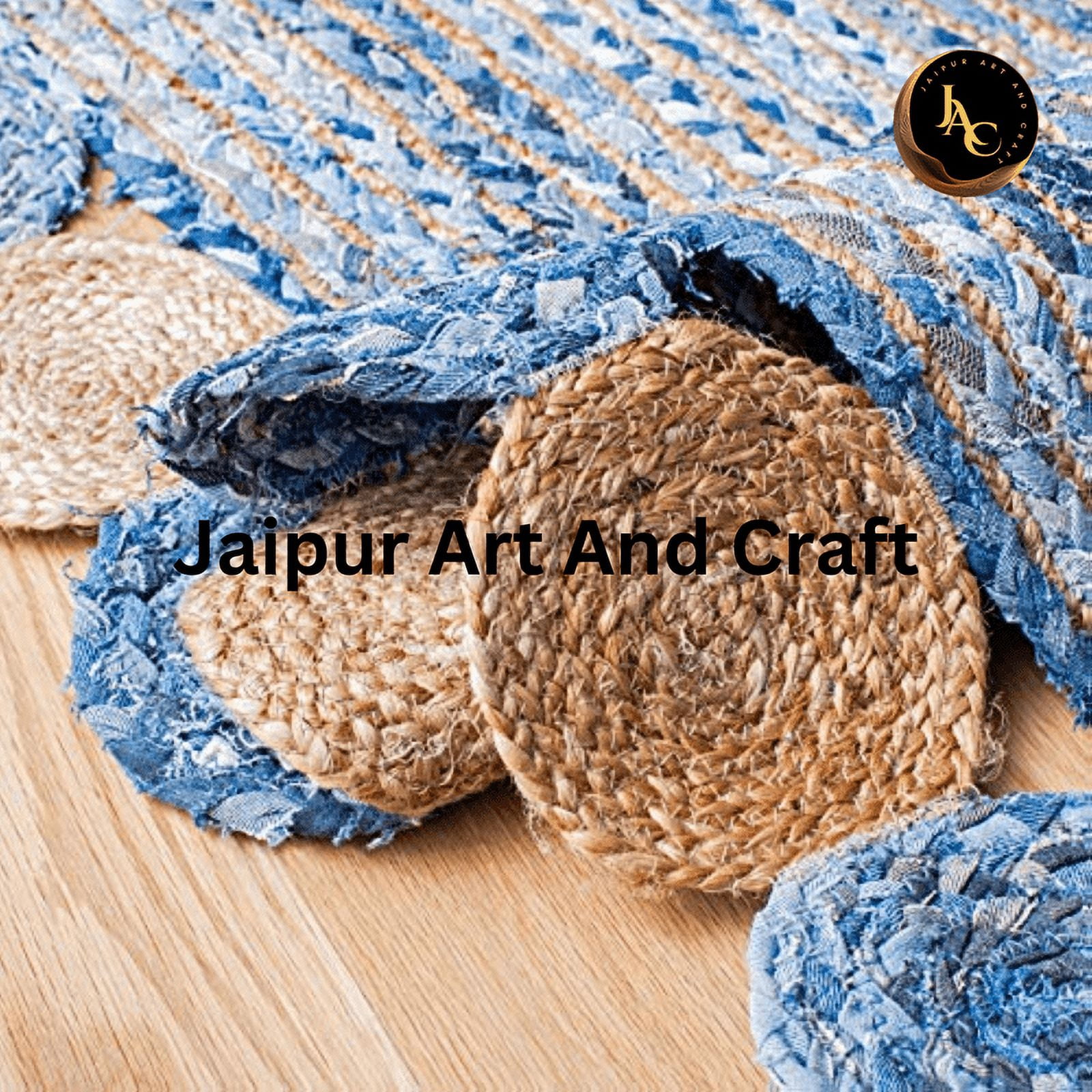 Jaipur Art And Craft Traditional Multi Color Jute Cotton Denim Rectangle Area Rug (2x6 Sq ft)