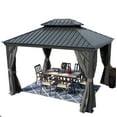 thumbnail image 5 of Kozyard Alexander Hardtop Aluminum Gazebo with Netting and Privacy Sidewalls, 10'x12', Gray, 5 of 7