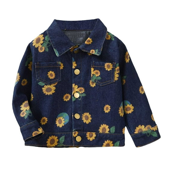 Mercatoo Sunflower Pattern Denim Jacket for Toddler Baby Girls Button Down Lapel Jean Outwear Long Sleeve Coat Girl Clothes