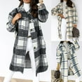 thumbnail image 4 of Ecqkame Women's Classic Button Plaid Shacket Jacket Long Wool Coat Casual Long Sleeve Button Boyfriend Flannel Shirts Outwear Brown 2XL, 4 of 6