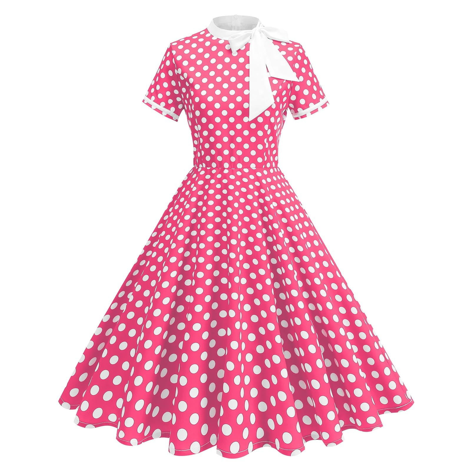 Sentmoon Casual Dresses for Women Summer Polka Dots Print Mini Dress Short Sleeve Casual Breathable Formal Dresses for Women Hawaii for Club and Bar Pink L