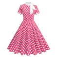 thumbnail image 2 of Women Vintage Audrey Hepburn Dresses 50s Elegant A Line Tie Neck Polka Dot Print Cute Swing Pleated Evening Dress, 2 of 4