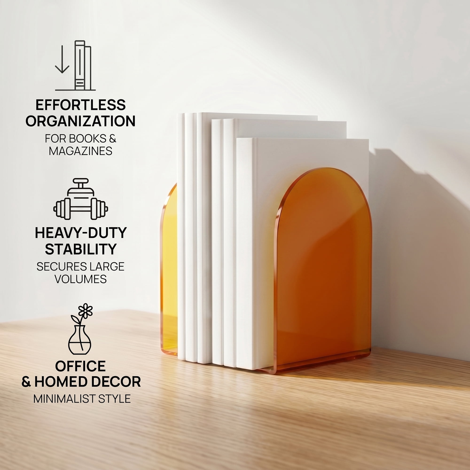 Unique Bargains 2Pcs Clear Acrylic Modern Non-Skid Bookends Lemon Yellow 4.7*3.9*6.1inch