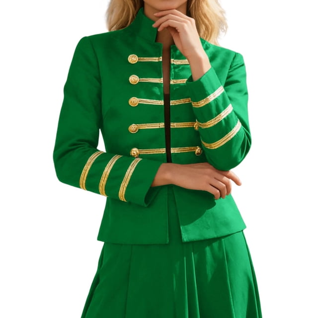 Golden Double with Stand Collar for Performance - Elegant Court Style by for Drum Majorette Shows