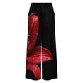 thumbnail image 5 of Red Lily Dark Background Water Drops Women's Casual Wide Leg Pants Comfort Pockets Elastic Waist Loose Fit Pants, 5 of 7